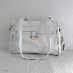 Vintage Y2K Toni White Shoulder Bag Minimalist Gold‎ Bar Hardware 1990s